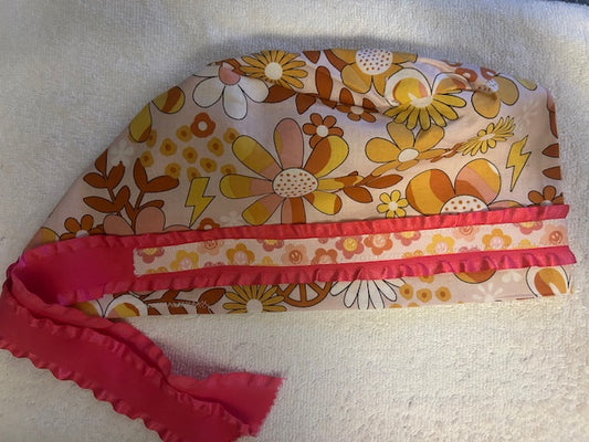 Retro Floral Scrub Caps with Ribbon Ties