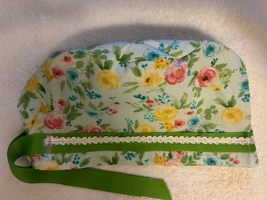 Spring Garden Floral Scrub Caps